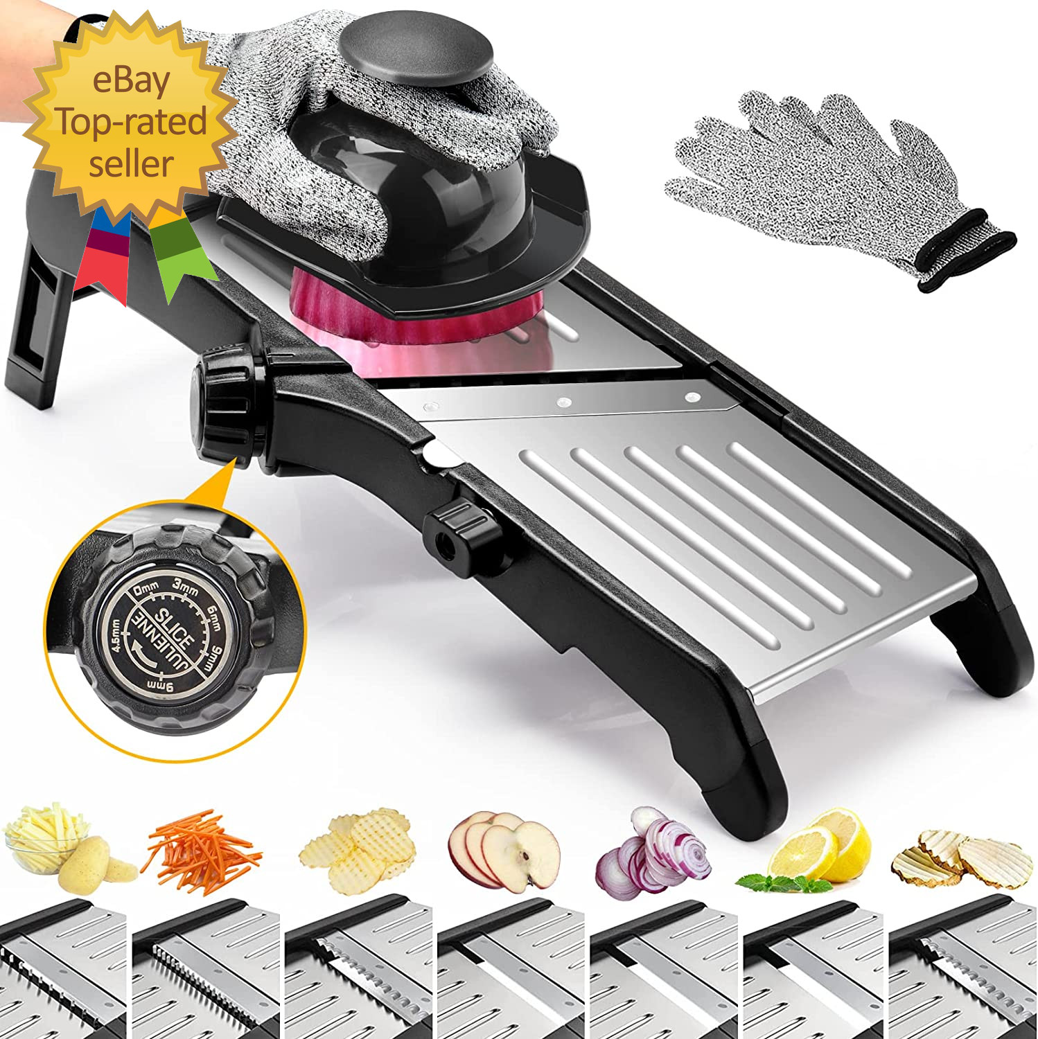 Mandoline Food Slicer for Kitchen, Adjustable Stainless Steel Mandoline Vegetabl