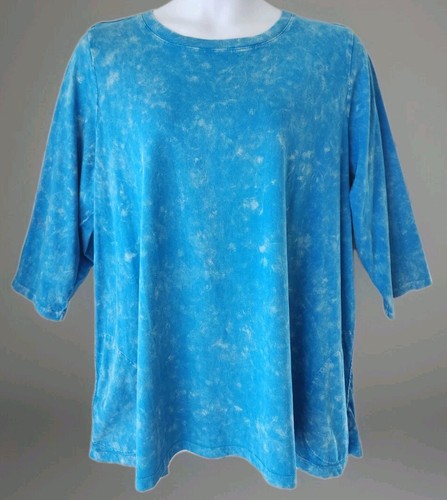 Logo Lori Goldstein Tunic Top 2X Vibrant Sky Blue Pockets Crewneck 3/4 Sleeve