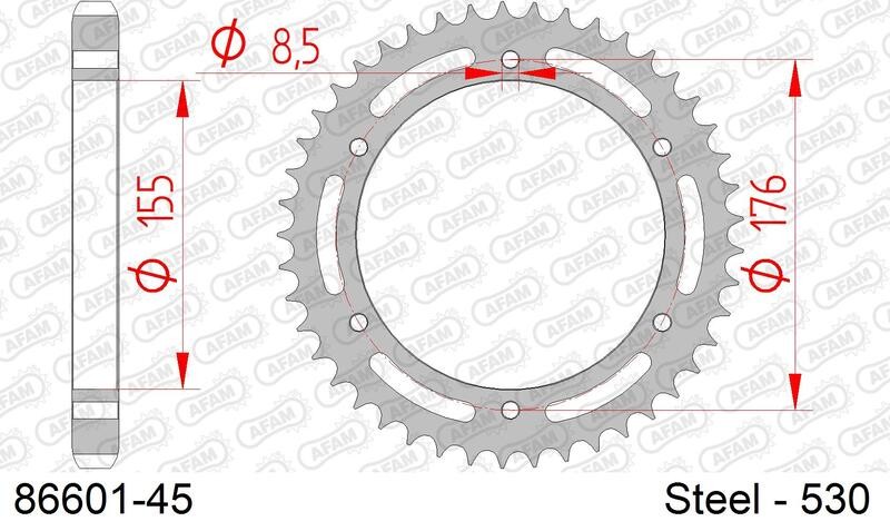 Couronne AFAM 530 en acier standard pour transmission moto