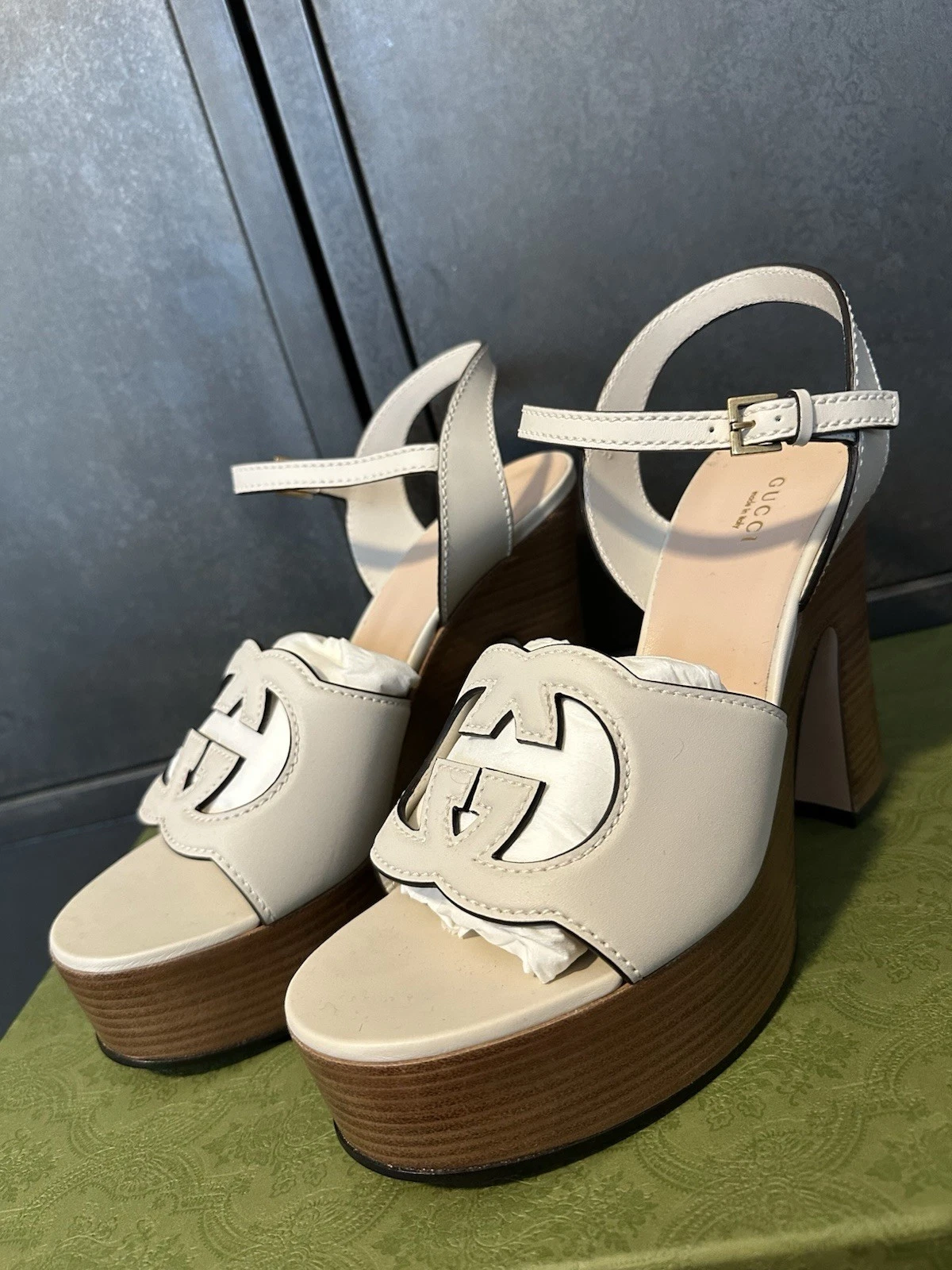 Gucci — Gucci Women’s White Leather Interlocking GG Platform Heels Size 8UK/EU41