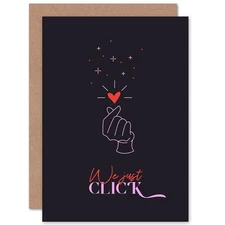 Line Art Hand We Click Love Heart Valentines Blank Greeting Card With Envelope