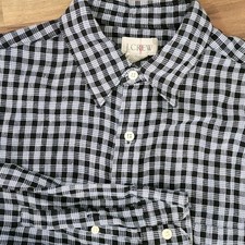 VTG J.Crew Oarsman Linen Blue Plaid Long-Sleeve Button Up Shirt Size Small