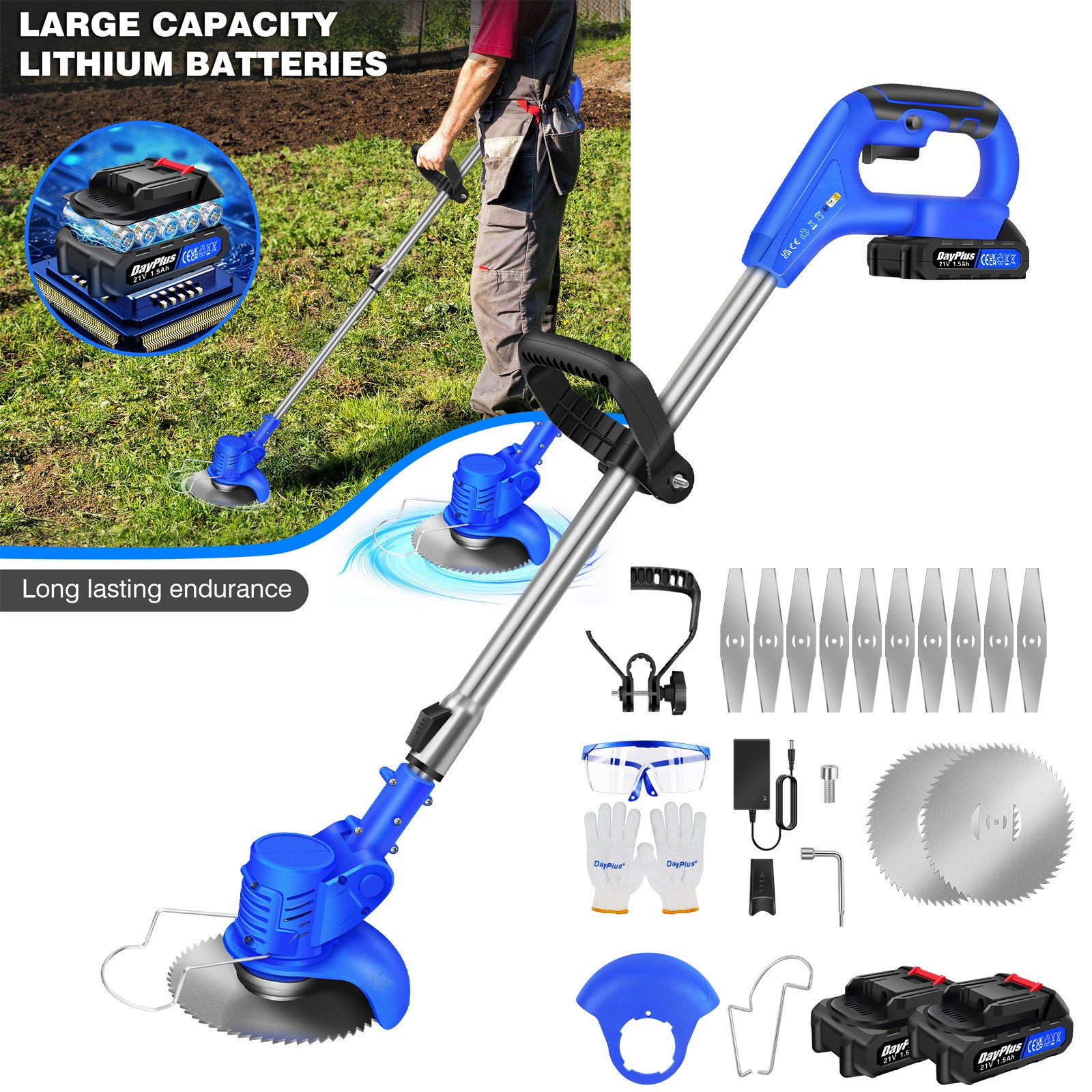 21V Electric Cordless Grass Trimmer Strimmer Garden Edger Cutter High Speed
