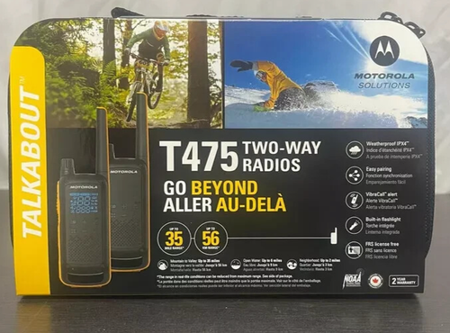 Motorola Solutions Talkabout T475 Two-Way Radio Black W/Yellow 2 Pack GOOD N086