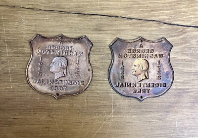 2 Antique George Washington Bicentennial Tree 1732-1932 Shield  display picture 1