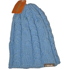 TEVA Cable Knit Beanie Solid Blue Light Cuffless Stretchy Winter Hat Ski Cap NWT