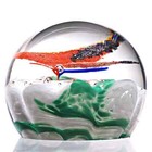 Signed "WOODS" Old Frit Butterfly Over Green/White Lobed Cushion Paperweight — photo 5