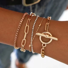 5 Pcs/ Set Multilayer Bracelets Cuff Chain Crystal Rhinestone Charm Bangle Boho