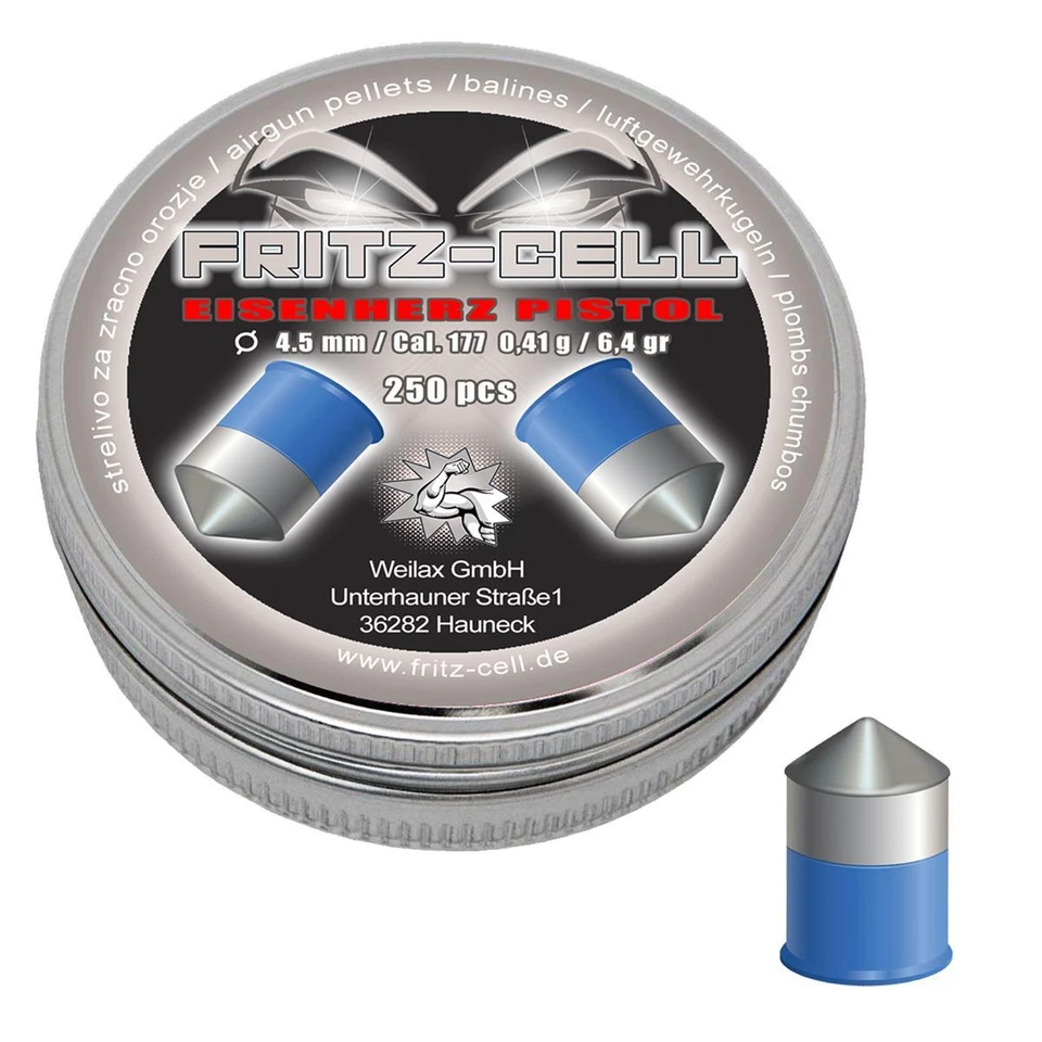 1 x 250 Fritz Cell Eisenherz Pistol 4,5 mm Diabolos Spitzkopf für Luftpistole