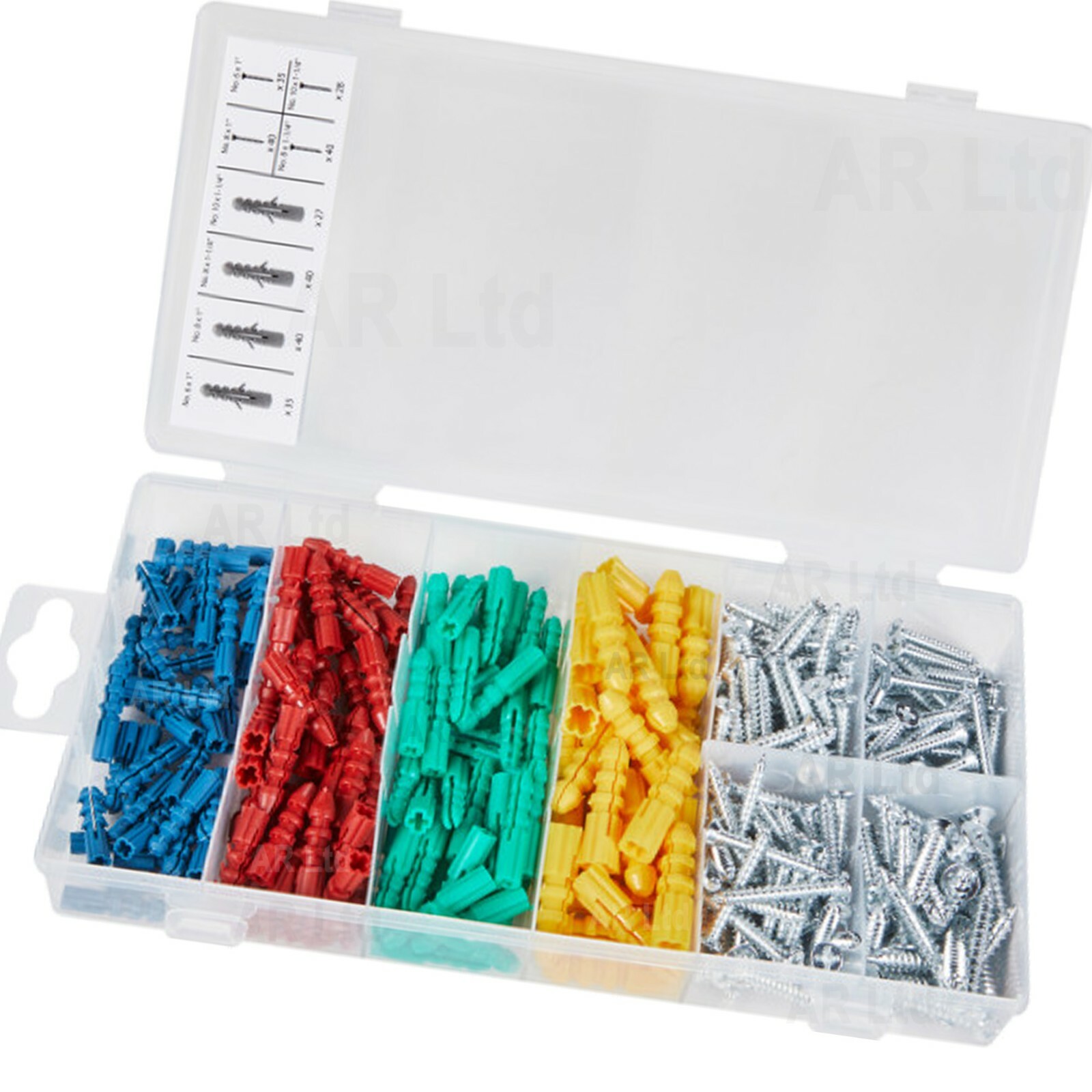Assorted Raw Wall Anchor Fixing Plugs with Screws 285pc Wall Plug & Screw Set