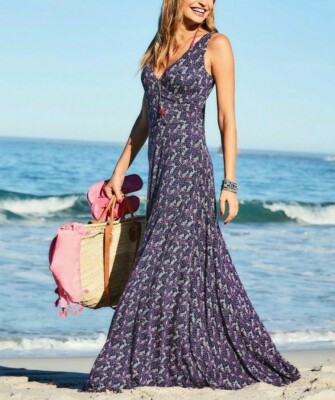 Vivance Kleid Maxikleid Jerseykleid Trägerkleid Marine bedruckt Sommer Gr 36 S