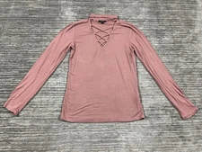 Ambiance Top Womens Large Pink Long Sleeve Rayon Blend Front Strap