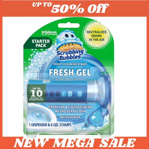 Scrubbing Bubbles Rainshower Fresh Gel Toilet Cleaning Stamps 1 Dispenser 6 Refills