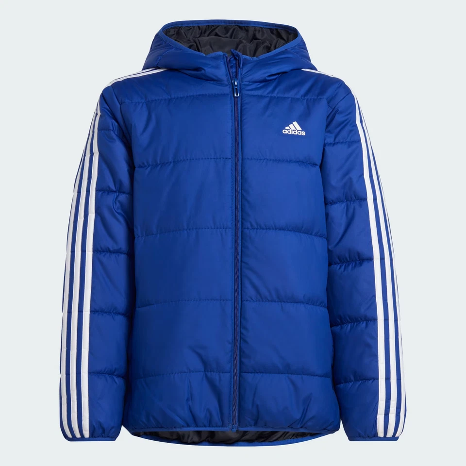 ADIDAS GIUBBOTTO PIUMINO CON CAPPUCCIO BAMBINO/A 3 STRISCE 100 GRAMMI BLU IV9512 - Immagine 4 di 4
