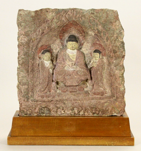 = Ancient Chinese Carved & Painted Stone Buddhist Stele, Buddha & Bodhisattvas - Picture 1 of 24