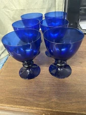 Set of 6 Cobalt Blue Glass Wine Water Stems 5" Unknwon