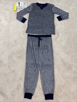 Felina 2 Piece Pajama Set Womans S Blue Gray Animal Print Long Sleeve Lounge NWT