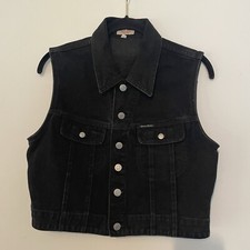 Vintage GUESS JEANS 90s 00s Y2K Black Full Button Denim Vest Size Large