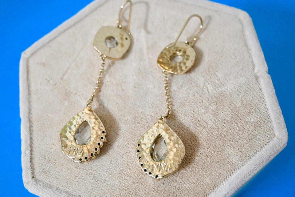 NWT $178 MELINDA MARIA *Memphis* Crystal Drop Earrings Art Deco 14k Gold Plated - Image 4 of 4