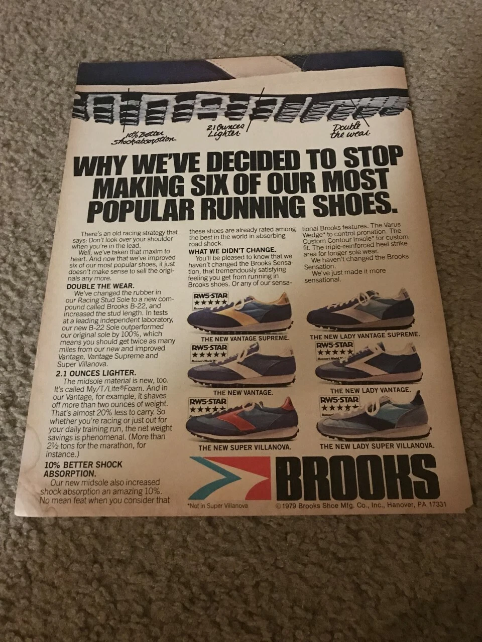 1980 BROOKS VANTAGE SUPREME SUPER VILLANOVA Running Shoes Poster Print Ad