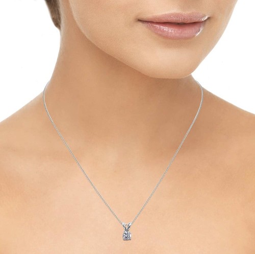 2 Ct Round VVS1/D GRA Moissanite Solitaire Pendant 14K White Gold 18" Necklace - Picture 3 of 11
