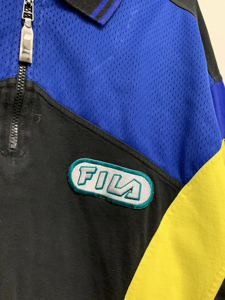 Polo Vintage Fila Azul Amarillo Estampado Manga Larga Talla XL Foto 2 de 4