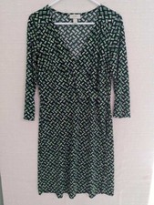Ann Taylor Loft Dress Size 8 Green Black 3/4 Sleeve Knee Length Sheath