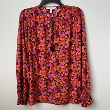 Derek Lam 10 Crosby Aria Floral Blouse Lightweight Tassels Tie Front Boho Sz 2