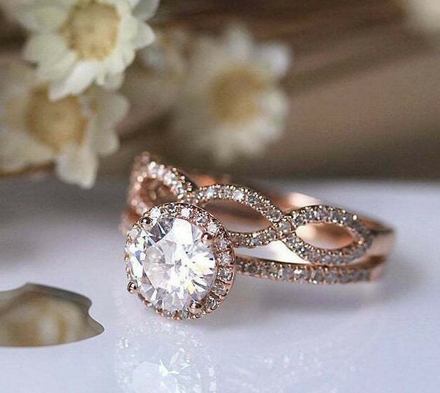 2CT Genuine White Moissanite Women's Bridal set Ring 14k Rose Gold