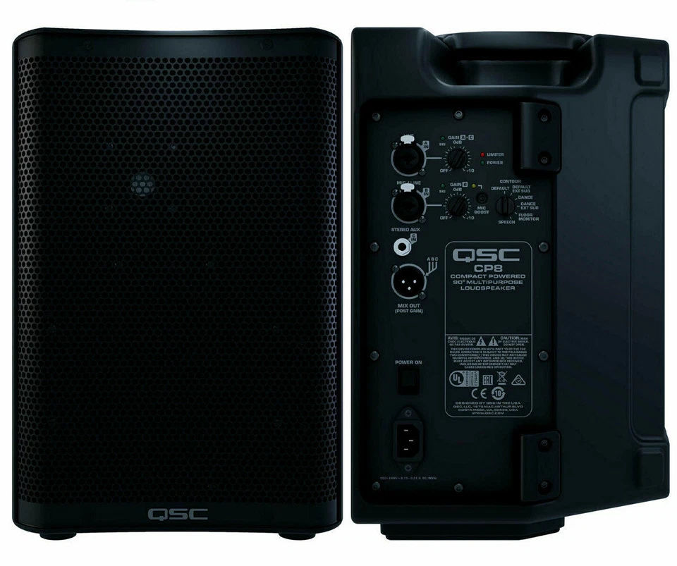 QSC CP8 Active 8" 1000 Watts Amplified 2-Way Powered Loud Speaker + Carrying Bag - Image 3 of 4