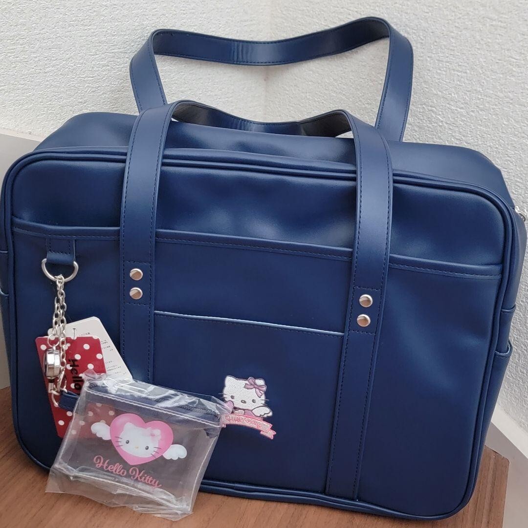 Sanrio Hello Kitty School Bag Navy Boston USED Rera Heisei Retro