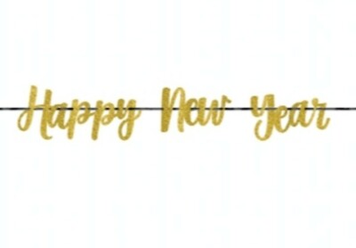 Lot of 3: Happy New Year Glitter Banner Gold 12 Ft (3.65 M) AMSCAN 120291       
