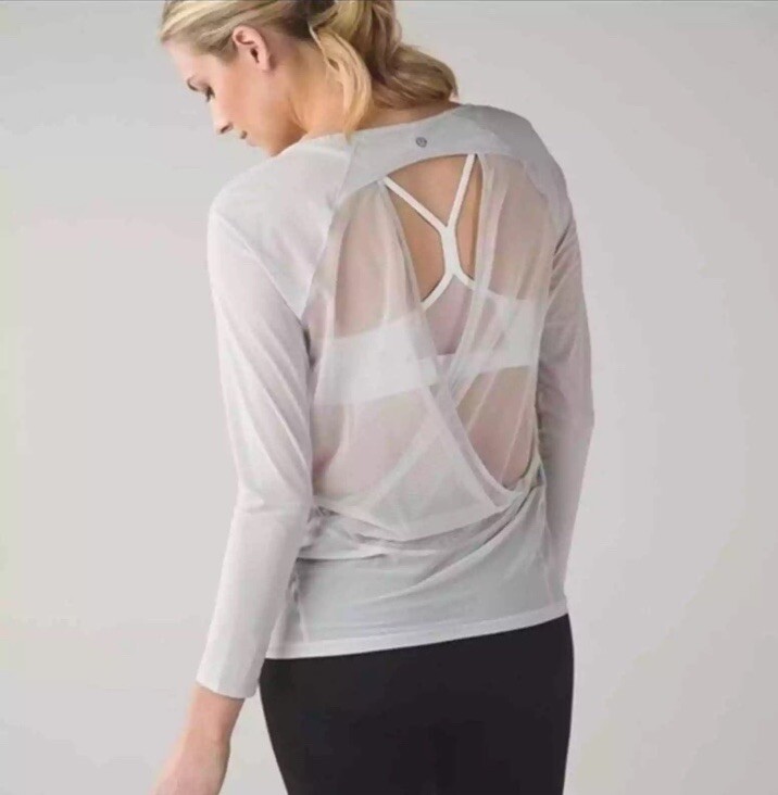 Lululemon If Your'e Lucky Long Sleeve Tee Sheer Mesh Size 8 Silver