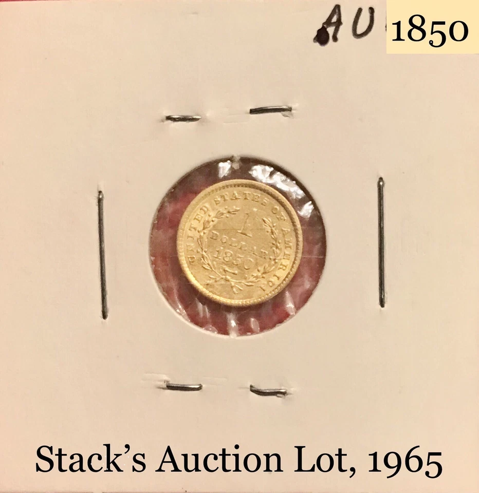 🔥SCARCE 1850 STACK’S $1 GOLD DOLLAR ~CHOICE BU++ MS 1965 AUCTION SCLOSED WREATH - Image 3 of 4