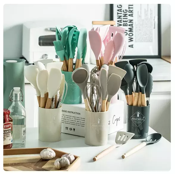 13PCS Heat Resistant Silicone Kitchenware Cooking Utensils Set Kitchen  spoons