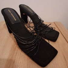GOOD AMERICAN CAGED MULE NEOPRENE BLACK HEELS SIZE 9.5