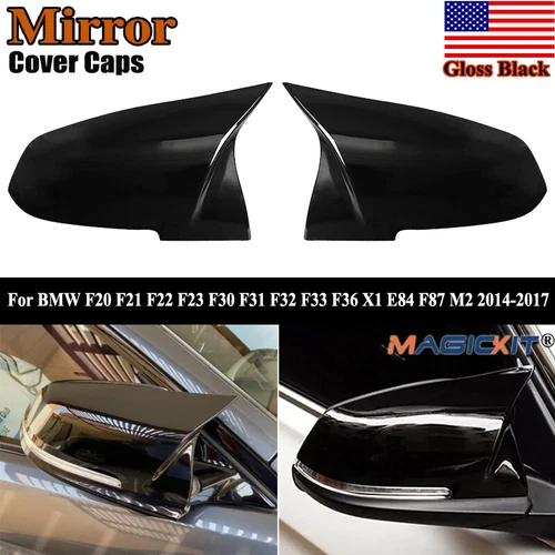 Pair Glossy Black Rearview Mirror Cover Caps For BMW F20 F22 F30 F32 F33 F36 E84