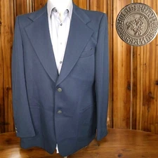 Richman Brothers Mens 44XL 1970s Blazer Navy Bronze Button Wide Lapel