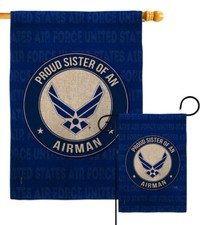 Proud Sister Airman Burlap Garden Flag Air Force Armed Forces Yard House Banner