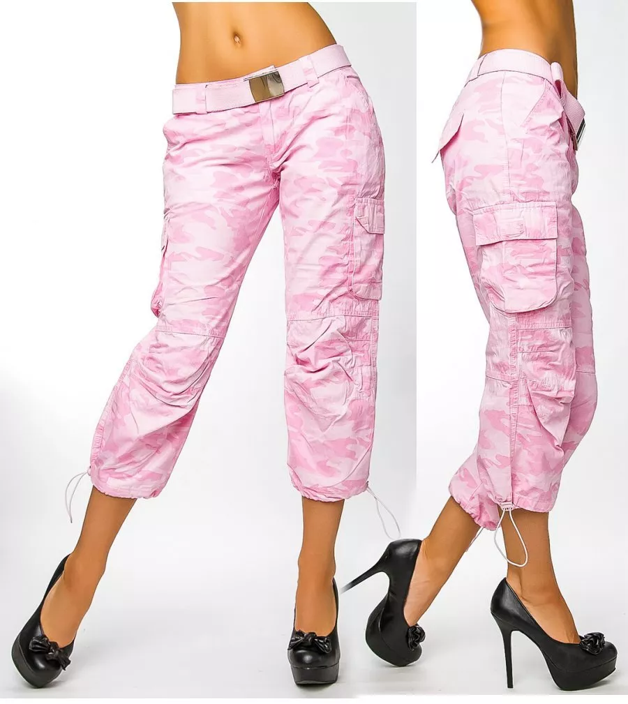 Sexy Miss Ladies Camouflage Cargo Capri Pants Belt XS S M L Pink Army  Military