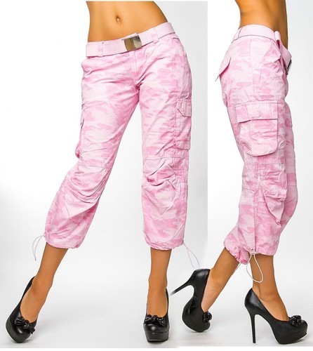 Sexy Miss Ladies Camouflage Cargo Capri Pants Belt XS S M L Pink Army Military - Picture 1 of 4