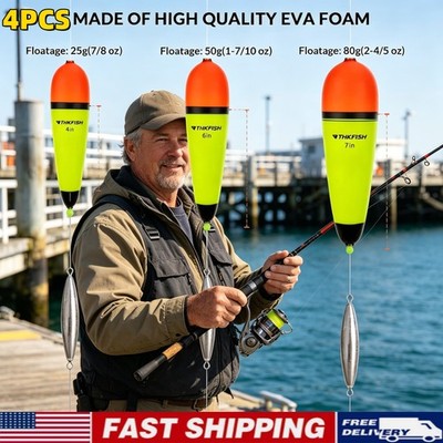 4PCS THKFISH EVA Slip Corks Floats Catfish Saltwater Fishing Sliding Bobbers Kit