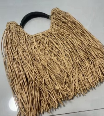 woven Natural Brown Large Women's Top Handle Bag Fringe Bohemian Beach Casual