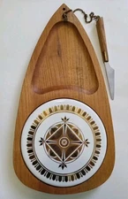 Atomic MCM Mid Century Modern Cheese & Veggie Cutting Board Wood & Porcelain