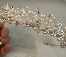 David  s Bridal Tiara - Champagne Freshwater Pearl Rhinestone