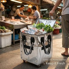 Large Capacity Foldable Shopping Bag Wheels Portable Rolling Cart