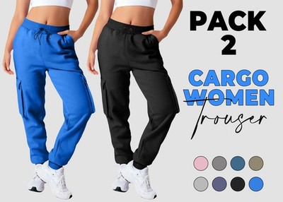 2er Pack Damen Fleece Cargohosen für Wandern Wanderhosen Outdoorhosen