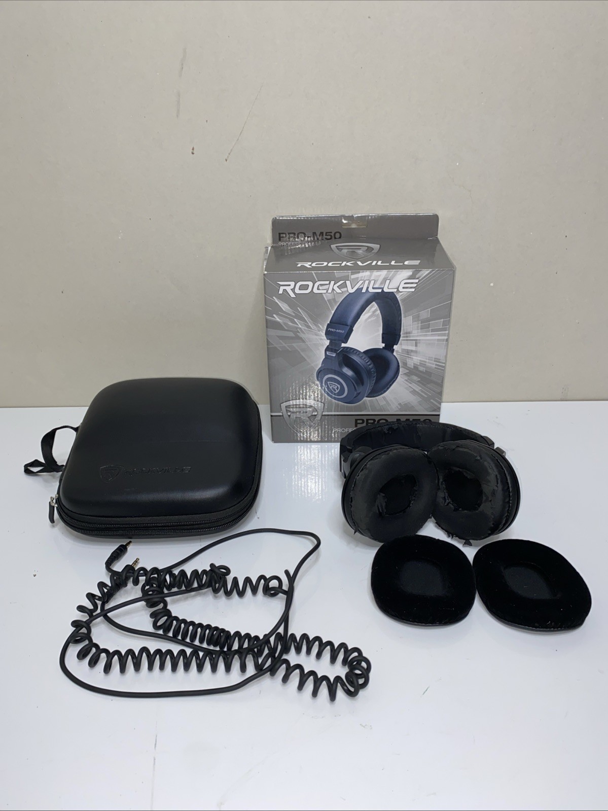Rockville PRO-M50 Studio Headphones w/ Detachable Coil Cable Case Extra Ear Pads