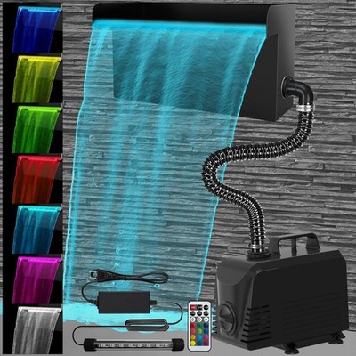 All-In-1 Pond Waterfall Kit with LED Lights, 8'' Stainless Steel Spillway with 66