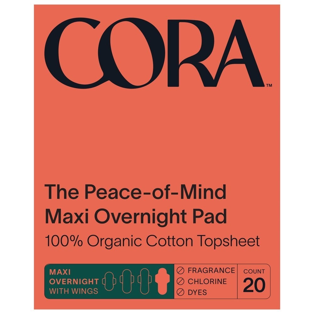 Cora Maxi Overnight Pads 100% Organic Cotton Topsheet Period Pads 20ct